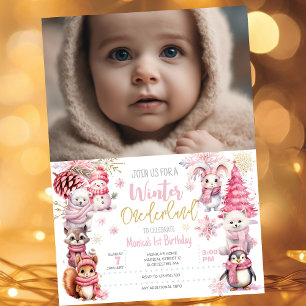 Winter onederland glitter snowflakes birthday invitation