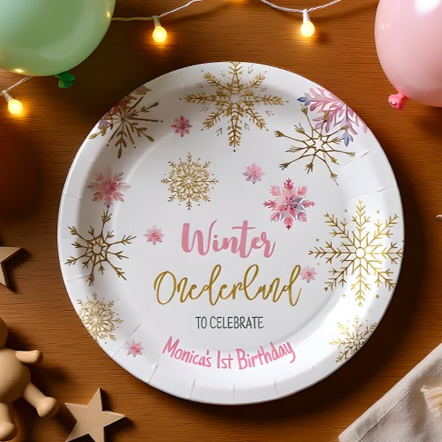 Winter onederland glitter snowflakes birthday paper plate (Creator Uploaded)