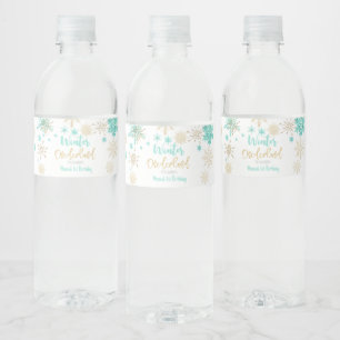 Winter onederland glitter snowflakes birthday water bottle label