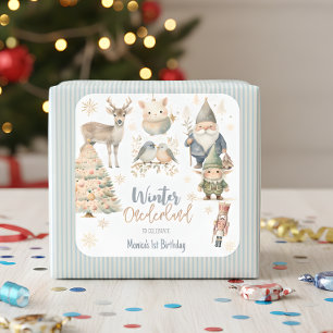Winter onederland glitter wonderful birthday square sticker