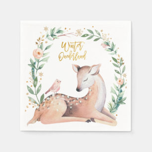 Winter ONEderland Gold Deer Greenery Woodland Napkin