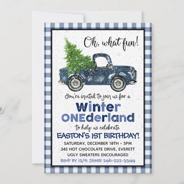Winter Onederland Invitation | Truck Invitation (Front)