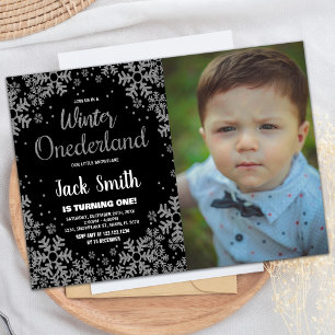 Winter ONEderland Invitations Black Silver Photo