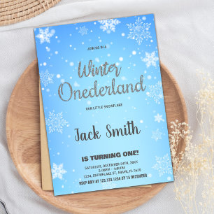 Winter ONEderland Invitations Silver Black