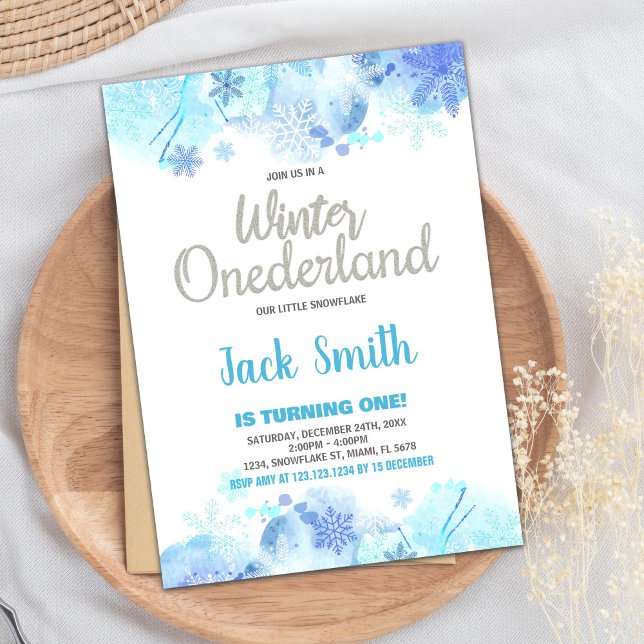 Winter ONEderland  Invitations Snow Silver Glitter (Winter ONEderland Invitations Snow Silver Glitter)