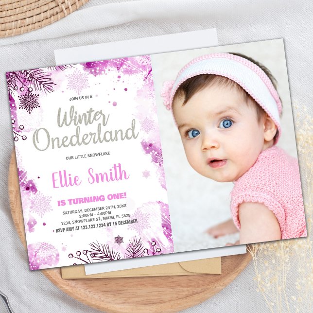 Winter ONEderland Invitations Snow Silver Photo (Winter ONEderland Invitations Snow Silver Photo)