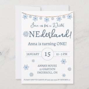 Winter ONEderland, Kids' Snowflake Birthday Party Invitation
