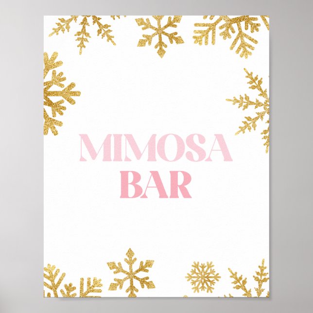 Winter Onederland Mimosa bar sign pink and gold (Front)