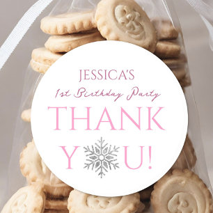 Winter ONEderland   Minimalist Girl 1st Birthday Classic Round Sticker