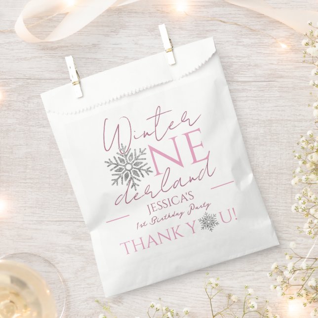 Winter ONEderland Minimalist Girl 1st Birthday Favour Bag (Clipped)