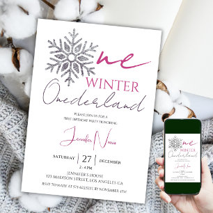 Winter ONEderland   Minimalist Girl 1st Birthday Invitation