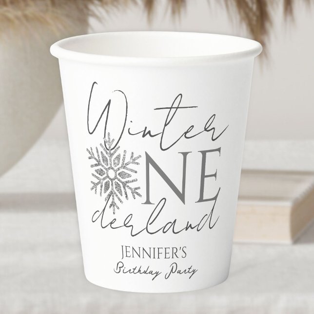 Winter ONEderland Minimalist Silver 1st Birthday Paper Cups (Creator Uploaded)
