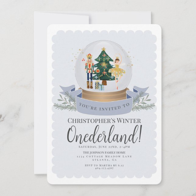 Winter Onederland Nutcracker first birthday invite (Front)