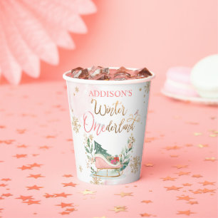 Winter Onederland Party Pink Gold Girl Birthday Paper Cups