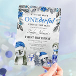 Winter Onederland Penguin Christmas 1st Birthday I Invitation<br><div class="desc">First birthday christmas party invitations featuring a washed out grey background,  elegant watercolor xmas florals & foliage,  cute baby penguins,  snowman,  gifts,  and a elegant personalized 1st birthday template that is easy to customize.</div>