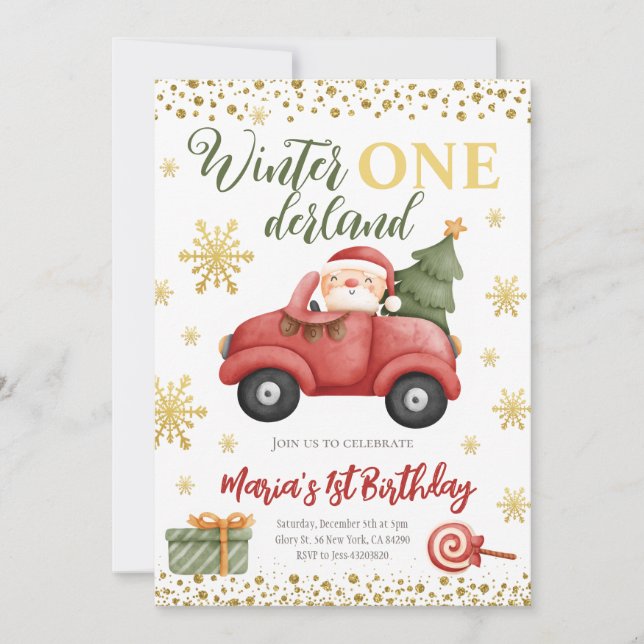 Winter Onederland Père Noël Invitation d'anniversa (Devant)