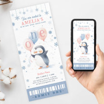 Winter Onederland Pingouin 1er Anniversaire Carte