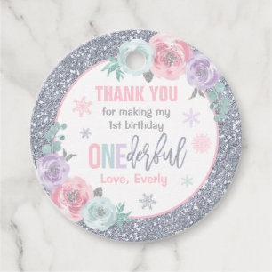 Winter ONEderland Pink And Silver Birthday Decor Favour Tags