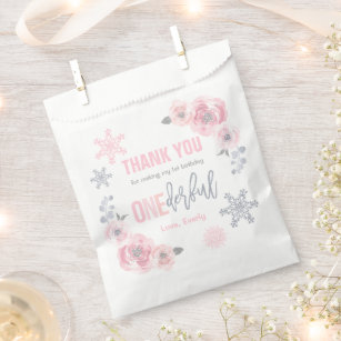 Winter ONEderland Pink And Silver Birthday Party Favour Bag