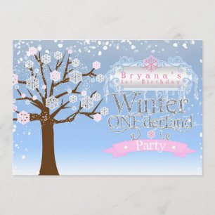 Winter ONEderland Pink Birthday Photo Invitation