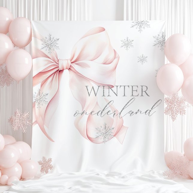 Winter Onederland Pink Bow  Backdrop Tapestry (Creator Uploaded)