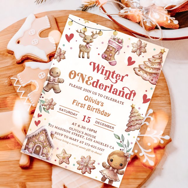 Winter Onederland Pink Christmas Cookie Invitation (Creator Uploaded)