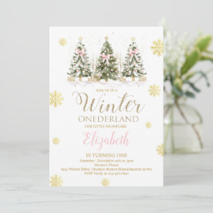 WINTER ONEderland Pink & Faux Gold 1st Birthday  I Invitation