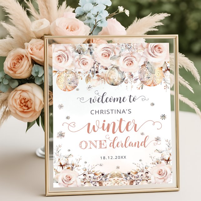 Winter ONEderland Pink Gold Birthday Welcome Poster (Creator Uploaded)