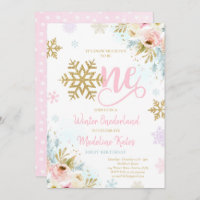 Winter ONEderland Pink & Gold  Floral 1st Birthday