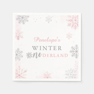 Winter Onederland Pink Silver 1st Birthday Napkin