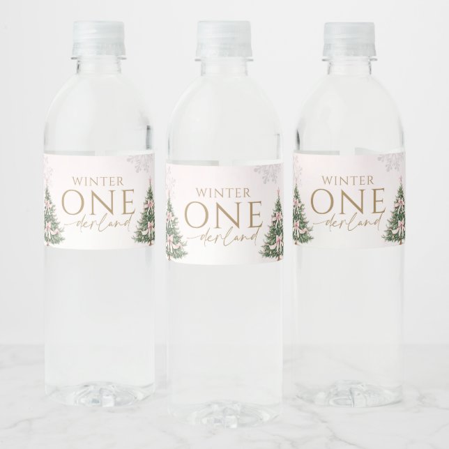 Winter Onederland Pink Silver Birthday Party  Water Bottle Label (Bottles)