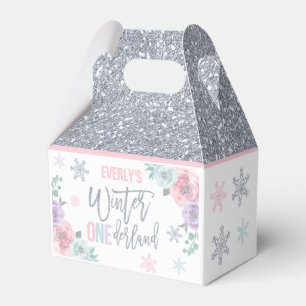 Winter ONEderland Pink Silver Snowflake Party Favor Box