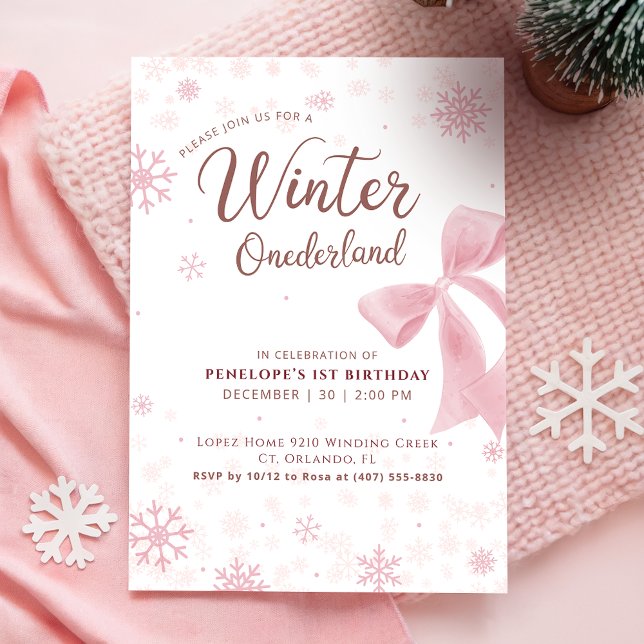Winter Onederland Pink Snowflake First Birthday Invitation (Creator Uploaded)