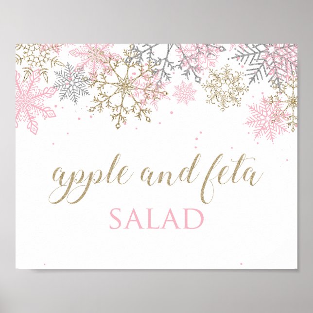 Winter Onederland Pink Snowflake Food Sign 3 (Front)
