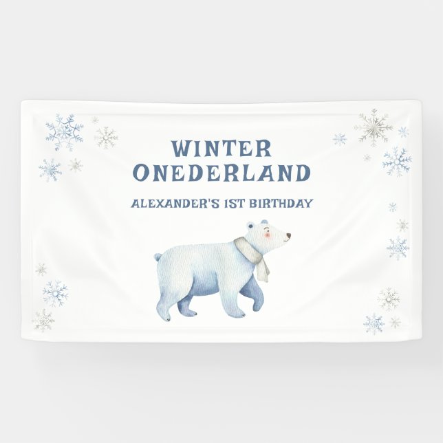 Winter Onederland Polar Bear 1st Birthday  Banner (Horizontal)