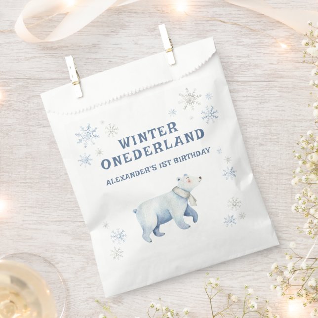 Winter Onederland Polar Bear 1st Birthday  Favour Bag (Clipped)
