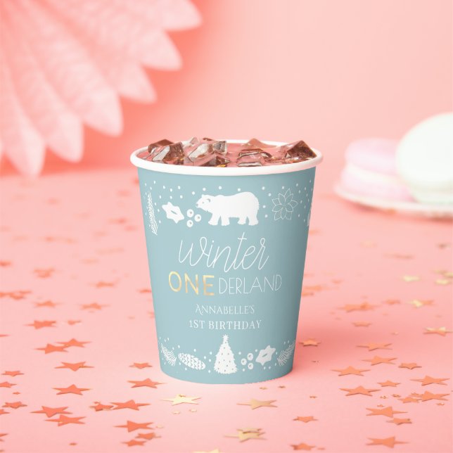 Winter ONEderland Polar Bear 1st Birthday Paper Cups (Insitu)