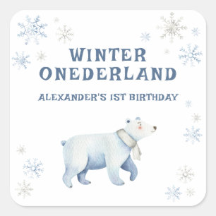 Winter Onederland Polar Bear 1st Birthday  Square Sticker
