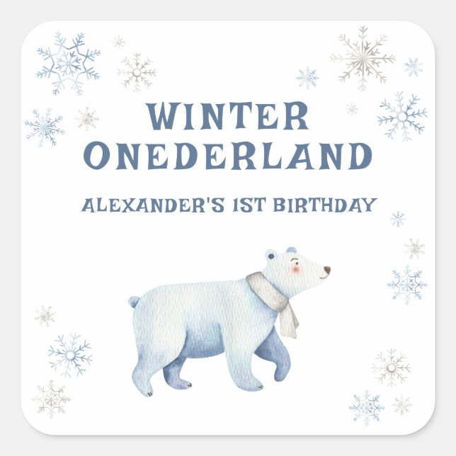 Winter Onederland Polar Bear 1st Birthday  Square Sticker (Front)
