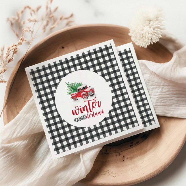 Winter Onederland Red Truck First Birthday Napkin (Creator Uploaded)
