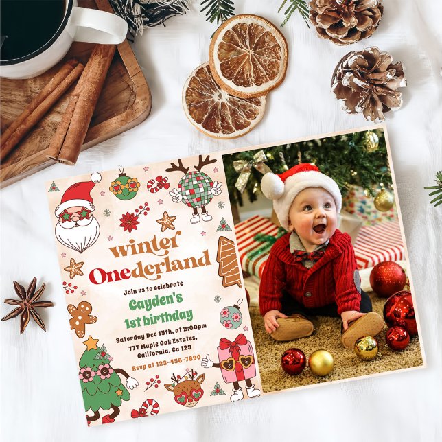 Winter Onederland Retro Christmas 1st Birthday  Invitation (Creator Uploaded)