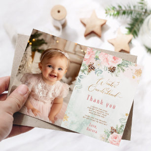 Winter Onederland rose pâle carte de remerciements