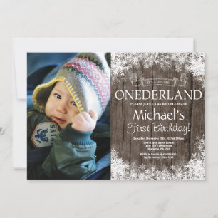 Winter Onederland Rustic 1st Birthday Photo Invitation