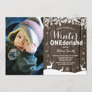 Winter Onederland Rustic 1st Birthday Photo Invitation