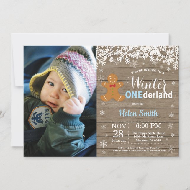 Winter Onederland Rustic Boy 1st Birthday Invitation (Front)
