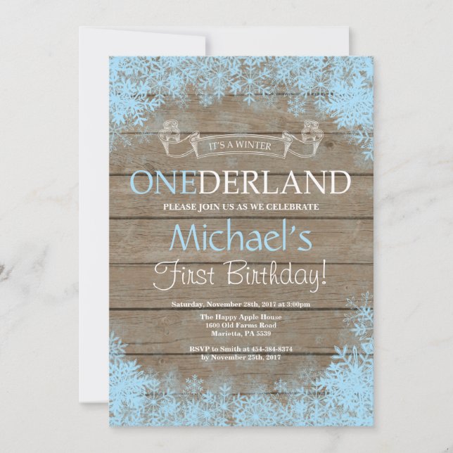 Winter Onederland Rustic Boy 1st Birthday Invitation (Front)