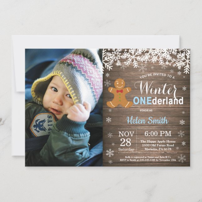 Winter Onederland Rustic Boy 1st Birthday Invitation (Front)