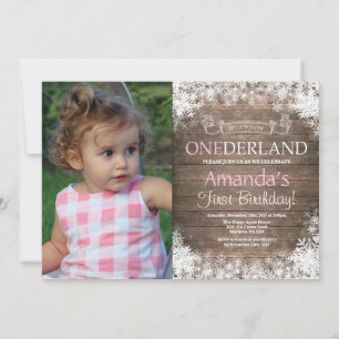 Winter Onederland Rustic Boy 1st Birthday Photo Invitation