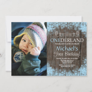 Winter Onederland Rustic Boy 1st Birthday Photo Invitation