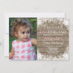 Winter Onederland Rustic Boy 1st Birthday Photo Invitation